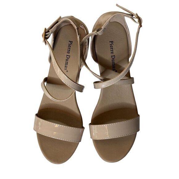 Pierre Dumas Nude Patent Cork Wedge Sandals Size 9 - Picture 2 of 11